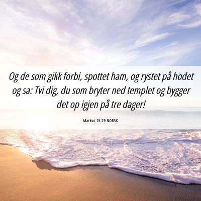 Picture 06 - Markus 15:29 NORSK - Og de som gikk forbi, spottet ham, og rystet på - Bible Verse Picture