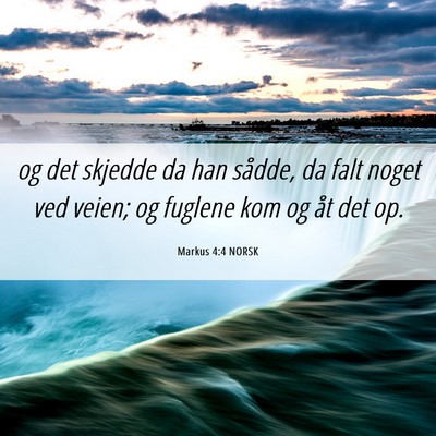 Picture 06 - Markus 4:4 NORSK - og det skjedde da han sådde, da falt noget ved - Bible Verse Picture