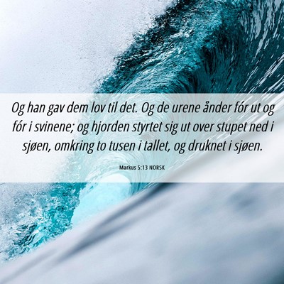 Picture 06 - Markus 5:13 NORSK - Og han gav dem lov til det. Og de urene ånder - Bible Verse Picture