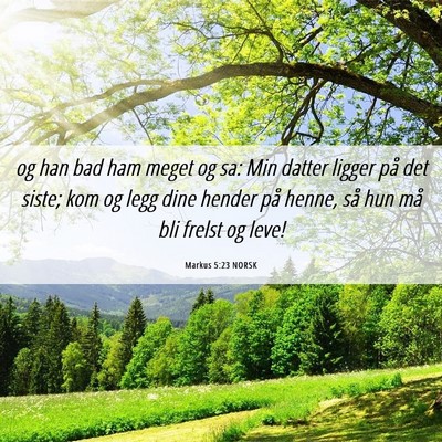 Picture 06 - Markus 5:23 NORSK - og han bad ham meget og sa: Min datter ligger på - Bible Verse Picture