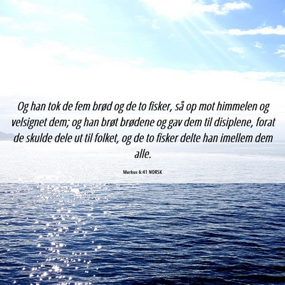 Picture 06 - Markus 6:41 NORSK - Og han tok de fem brød og de to fisker, så op - Bible Verse Picture
