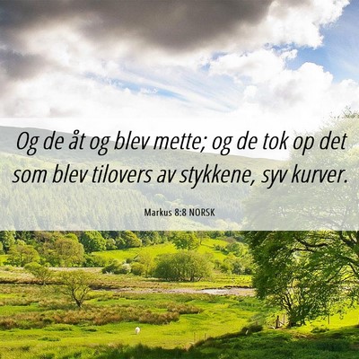 Picture 06 - Markus 8:8 NORSK - Og de åt og blev mette; og de tok op det som - Bible Verse Picture