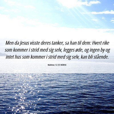 Picture 06 - Matteus 12:25 NORSK - Men da Jesus visste deres tanker, sa han til dem: - Bible Verse Picture