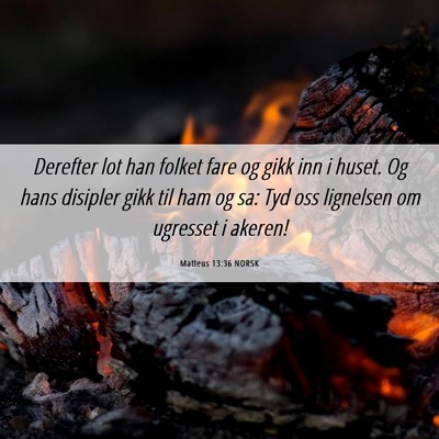 Picture 06 - Matteus 13:36 NORSK - Derefter lot han folket fare og gikk inn i huset. - Bible Verse Picture