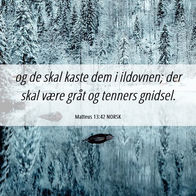 Picture 06 - Matteus 13:42 NORSK - og de skal kaste dem i ildovnen; der skal være - Bible Verse Picture