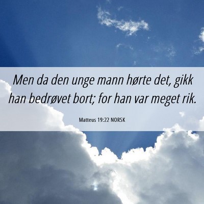 Picture 06 - Matteus 19:22 NORSK - Men da den unge mann hørte det, gikk han - Bible Verse Picture