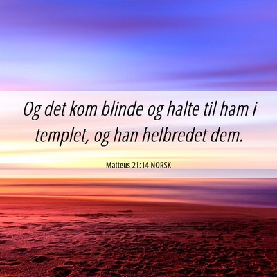 Picture 06 - Matteus 21:14 NORSK - Og det kom blinde og halte til ham i templet, og - Bible Verse Picture