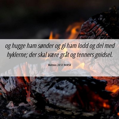 Picture 06 - Matteus 24:51 NORSK - og hugge ham sønder og gi ham Iodd og del med - Bible Verse Picture
