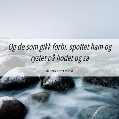 Picture 06 - Matteus 27:39 NORSK - Og de som gikk forbi, spottet ham og rystet på - Bible Verse Picture