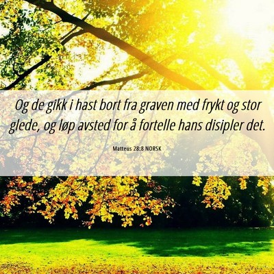 Picture 06 - Matteus 28:8 NORSK - Og de gikk i hast bort fra graven med frykt og - Bible Verse Picture