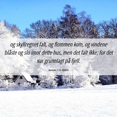 Picture 06 - Matteus 7:25 NORSK - og skyllregnet falt, og flommen kom, og vindene - Bible Verse Picture