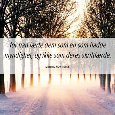 Picture 06 - Matteus 7:29 NORSK - for han lærte dem som en som hadde myndighet, og - Bible Verse Picture