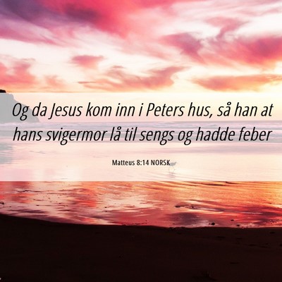 Picture 06 - Matteus 8:14 NORSK - Og da Jesus kom inn i Peters hus, så han at hans - Bible Verse Picture