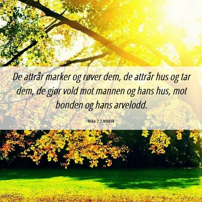 Picture 06 - Mika 2:2 NORSK - De attrår marker og røver dem, de attrår hus - Bible Verse Picture