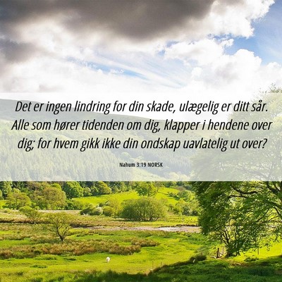 Picture 06 - Nahum 3:19 NORSK - Det er ingen lindring for din skade, ulægelig er - Bible Verse Picture