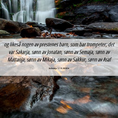 Picture 06 - Nehemja 12:35 NORSK - og likeså nogen av prestenes barn, som bar - Bible Verse Picture