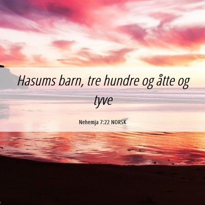 Picture 06 - Nehemja 7:22 NORSK - Hasums barn, tre hundre og åtte og - Bible Verse Picture