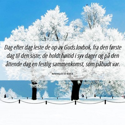 Picture 06 - Nehemja 8:18 NORSK - Dag efter dag leste de op av Guds lovbok, fra den - Bible Verse Picture