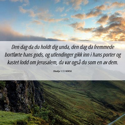 Picture 06 - Obadja 1:11 NORSK - Den dag da du holdt dig unda, den dag da fremmede - Bible Verse Picture
