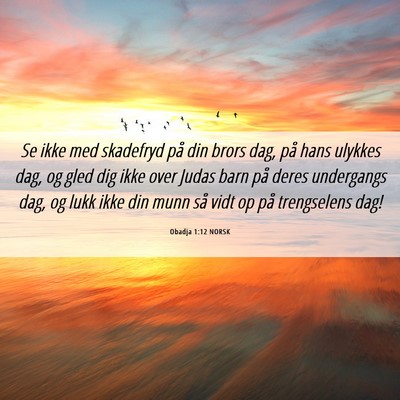 Picture 06 - Obadja 1:12 NORSK - Se ikke med skadefryd på din brors dag, på hans - Bible Verse Picture