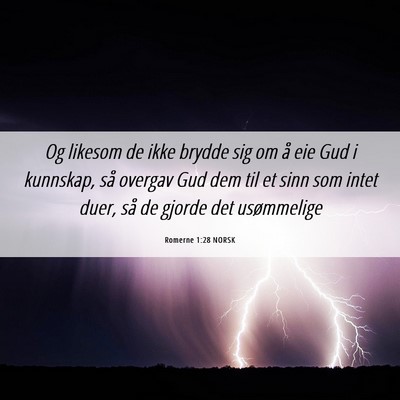 Picture 06 - Romerne 1:28 NORSK - Og likesom de ikke brydde sig om å eie Gud i - Bible Verse Picture