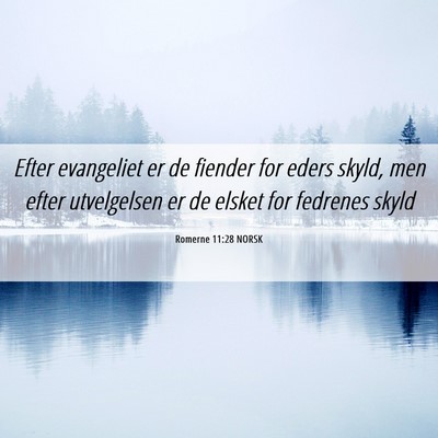 Picture 06 - Romerne 11:28 NORSK - Efter evangeliet er de fiender for eders skyld, - Bible Verse Picture