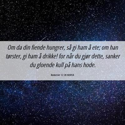 Picture 06 - Romerne 12:20 NORSK - Om da din fiende hungrer, så gi ham å ete; om - Bible Verse Picture