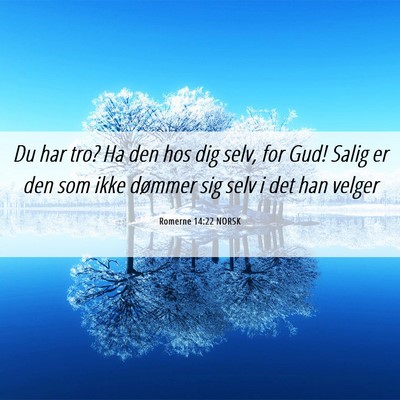 Picture 06 - Romerne 14:22 NORSK - Du har tro? Ha den hos dig selv, for Gud! Salig - Bible Verse Picture