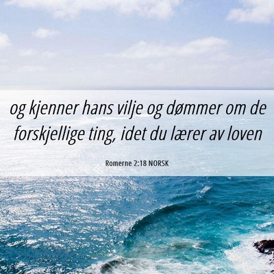 Picture 06 - Romerne 2:18 NORSK - og kjenner hans vilje og dømmer om de - Bible Verse Picture