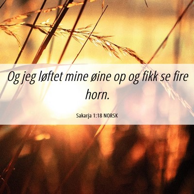 Picture 06 - Sakarja 1:18 NORSK - Og jeg løftet mine øine op og fikk se fire - Bible Verse Picture