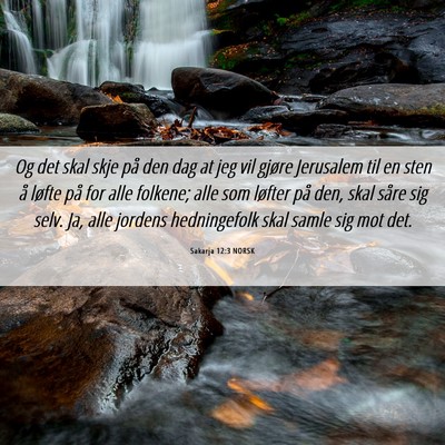 Picture 06 - Sakarja 12:3 NORSK - Og det skal skje på den dag at jeg vil gjøre - Bible Verse Picture