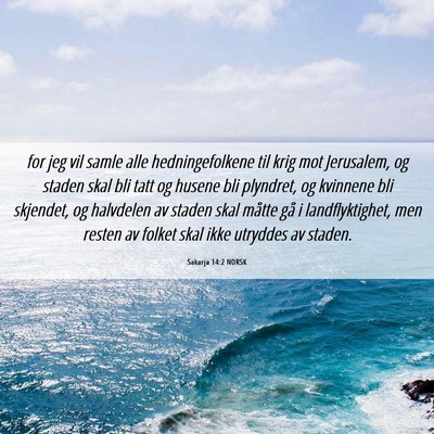 Picture 06 - Sakarja 14:2 NORSK - for jeg vil samle alle hedningefolkene til krig - Bible Verse Picture