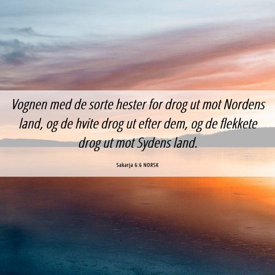 Picture 06 - Sakarja 6:6 NORSK - Vognen med de sorte hester for drog ut mot - Bible Verse Picture