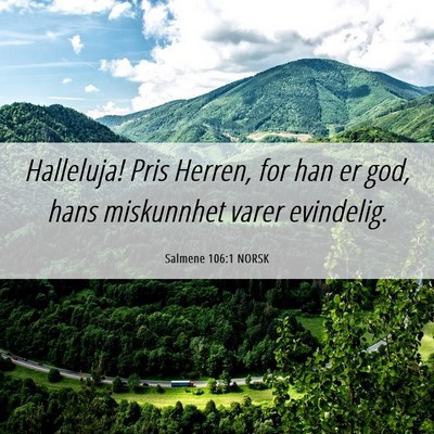 Picture 06 - Salmene 106:1 NORSK - Halleluja! Pris Herren, for han er god, hans - Bible Verse Picture