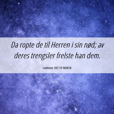 Picture 06 - Salmene 107:19 NORSK - Da ropte de til Herren i sin nød; av deres - Bible Verse Picture