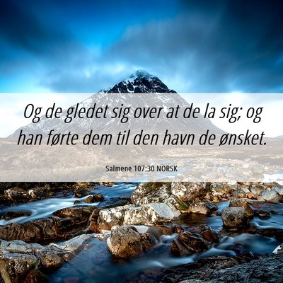 Picture 06 - Salmene 107:30 NORSK - Og de gledet sig over at de la sig; og han førte - Bible Verse Picture