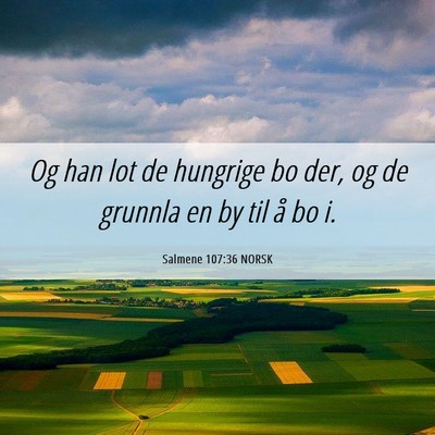 Picture 06 - Salmene 107:36 NORSK - Og han lot de hungrige bo der, og de grunnla en - Bible Verse Picture