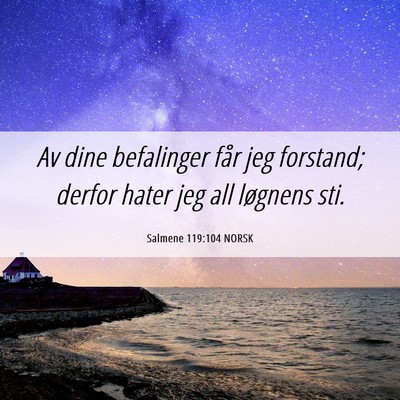 Picture 06 - Salmene 119:104 NORSK - Av dine befalinger får jeg forstand; derfor - Bible Verse Picture