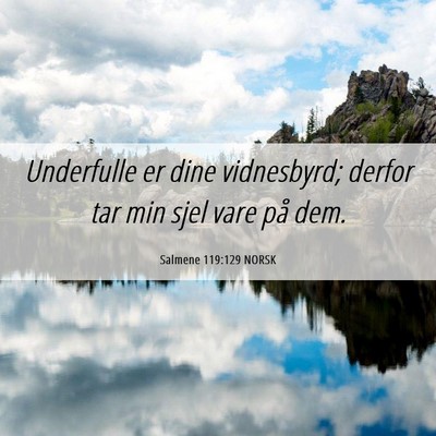 Picture 06 - Salmene 119:129 NORSK - Underfulle er dine vidnesbyrd; derfor tar min - Bible Verse Picture
