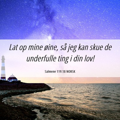 Picture 06 - Salmene 119:18 NORSK - Lat op mine øine, så jeg kan skue de underfulle - Bible Verse Picture