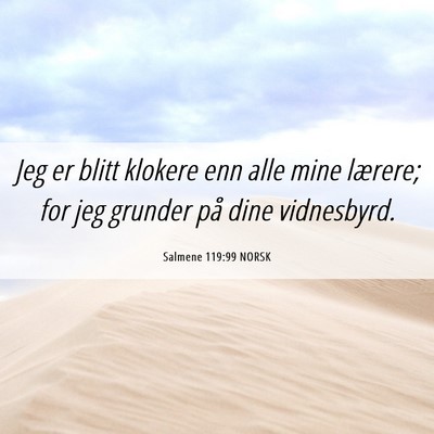 Picture 06 - Salmene 119:99 NORSK - Jeg er blitt klokere enn alle mine lærere; for - Bible Verse Picture