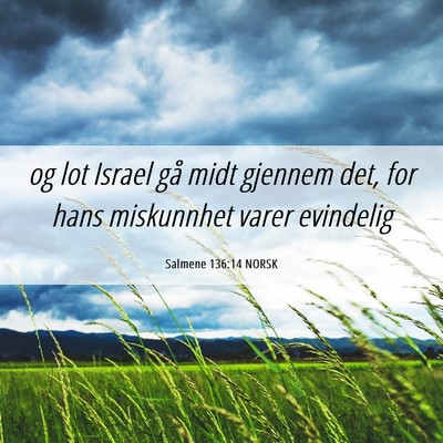 Picture 06 - Salmene 136:14 NORSK - og lot Israel gå midt gjennem det, for hans - Bible Verse Picture