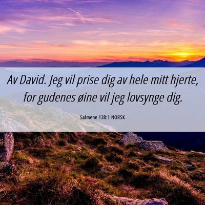Picture 06 - Salmene 138:1 NORSK - Av David. Jeg vil prise dig av hele mitt hjerte, - Bible Verse Picture