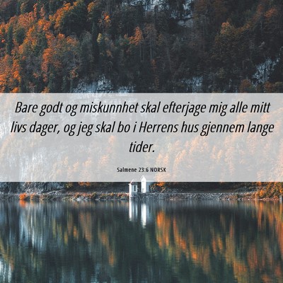 Picture 06 - Salmene 23:6 NORSK - Bare godt og miskunnhet skal efterjage mig alle - Bible Verse Picture