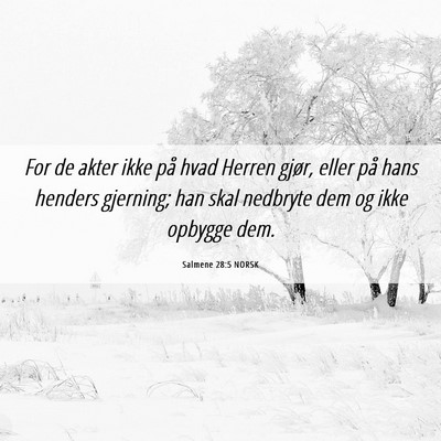 Picture 06 - Salmene 28:5 NORSK - For de akter ikke på hvad Herren gjør, eller - Bible Verse Picture