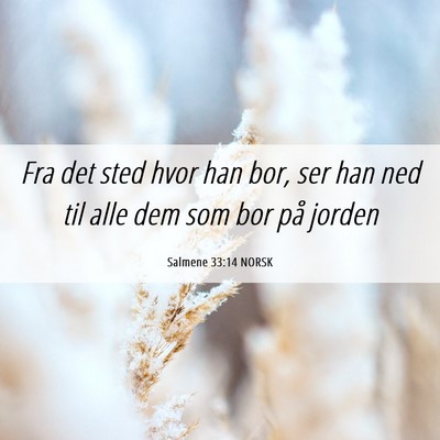 Picture 06 - Salmene 33:14 NORSK - Fra det sted hvor han bor, ser han ned til alle - Bible Verse Picture