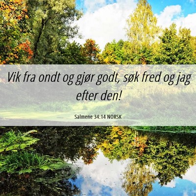 Picture 06 - Salmene 34:14 NORSK - Vik fra ondt og gjør godt, søk fred og jag - Bible Verse Picture