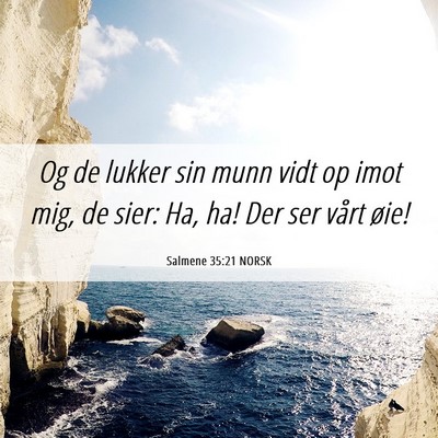 Picture 06 - Salmene 35:21 NORSK - Og de lukker sin munn vidt op imot mig, de sier: - Bible Verse Picture