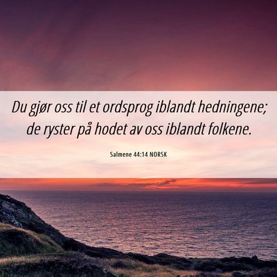 Picture 06 - Salmene 44:14 NORSK - Du gjør oss til et ordsprog iblandt hedningene; - Bible Verse Picture