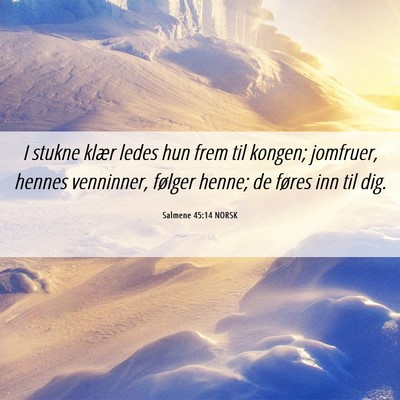 Picture 06 - Salmene 45:14 NORSK - I stukne klær ledes hun frem til kongen; - Bible Verse Picture